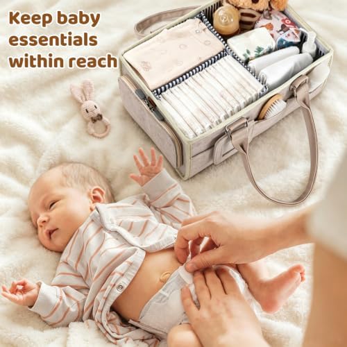 Diaper Caddy Organizer–Felt Storage Bin for Car & Bedside, Oatmeal - Image 6