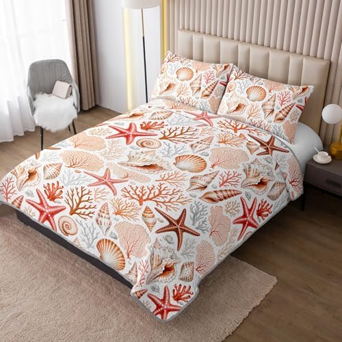 HOSIMA Orange Quilt Nautical Ocean Themed Bedding King with 2 Pillowcases. - Image 2