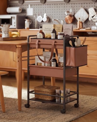 Faux Leather 3-Tier Rolling Diaper Cart Organizer,Lockable Wheels,Nursery - Image 6