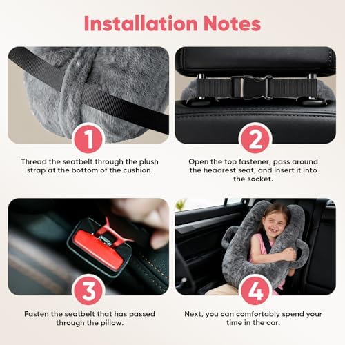 Plzpik Car Pillow for Kids, Removable, Washable Pillowcases and Pillow Inserts(The only Upgrade on the Market),Travel Pillow for Car Sleeping(Pink) - Image 6