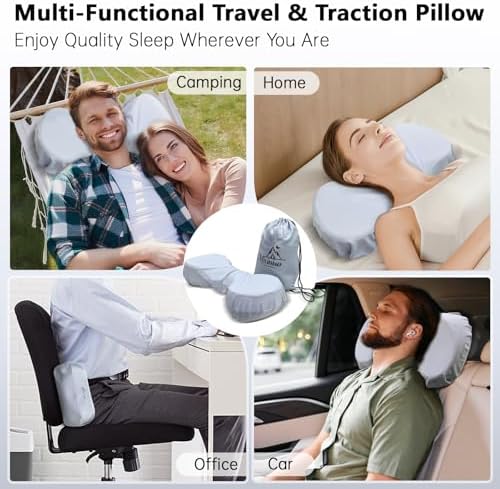 Cervical Neck Pillows for Tension Muscle Relief, Neck Roll Pillow for Side Sleepers, Camping & Travel Neck Support Memory Foam Pillow, Cervical Traction Device with Storage Bag - Image 7