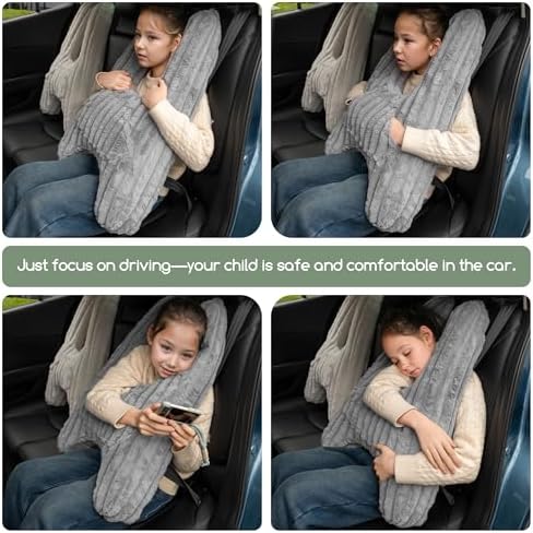 HIGOGOGO Car Pillow for Kids, Washable Travel Pillow, Upgraded Travel Pillows with Removable Soft Cover & High-Support Foam, Fix Neck and Body Sitting/Sleeping on The Trip, Dark Grey - Image 4