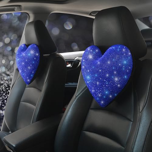 Car Bling Pillows Automobile Headrest Neck Pillow Shiny Diamond Interior Accessories for Women, Girls and Ladies Car Nevk Pillow Rhinestone Universal Fit Blue 2 Pieces by Pirador