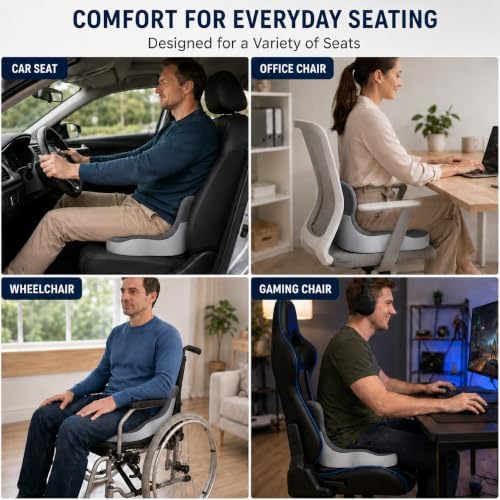 Orthopedic Seat Cushion – L-Shaped Lumbar Support Memory Foam Comfort for Long Sitting, Ergonomic Support for Office Chair, Wheelchair, Car & Travel (Light Gray,1) - Image 5