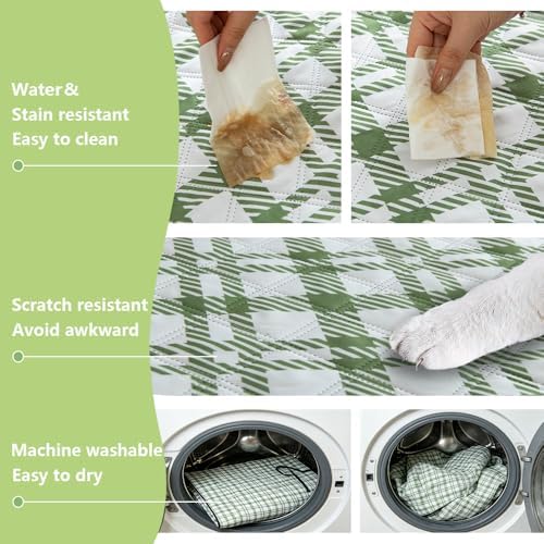 Extra Large Picnic Outdoor Blanket Waterproof Picnic Mat 80"x80" Foldable Sandproof Beach Blanket Thick Gingham Camping Mat for Grass Lawn Park Hiking Travel Accessories, Green and White - Image 4