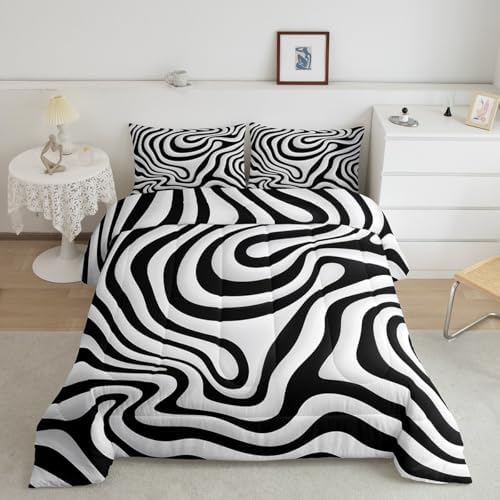 Erosebridal Black and White Toddler Bedding Set,Modern Abstract Aesthetic Comforter Set for Kids Bedroom Decor,Geometric Quilt Bed Set Minimalist Artwork Down Comforter with 1 Pillowcase - Image 2