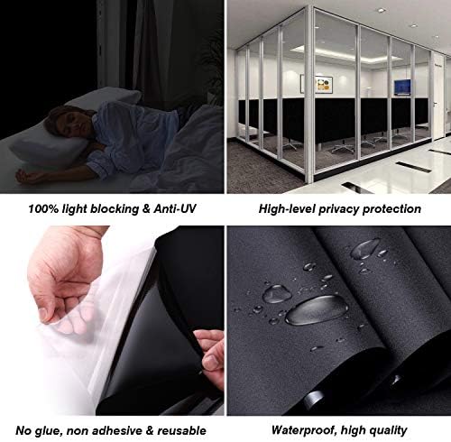 WochiTV Total Blackout Window Film 100% Light Blocking Non Adhesive No Residue Removable Opaque Static Cling Privacy Glass Tint for Home Bedroom Darkening Heat Control (35.4 in x 16.4 Ft) - Image 2