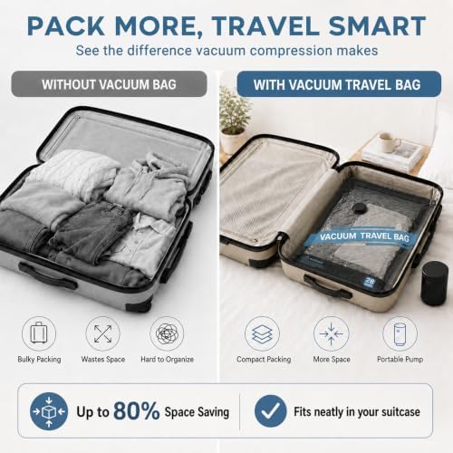 Vacuum Bags for Travel with Electric Pump, 21 Pack Vacuum Seal Bags for Clothing Travel, Cordless Vacuum Bag Set for Clothes, Luggage, Blankets (6L, 6M, 6S, 3 Shoe Bags), Blue - Image 6