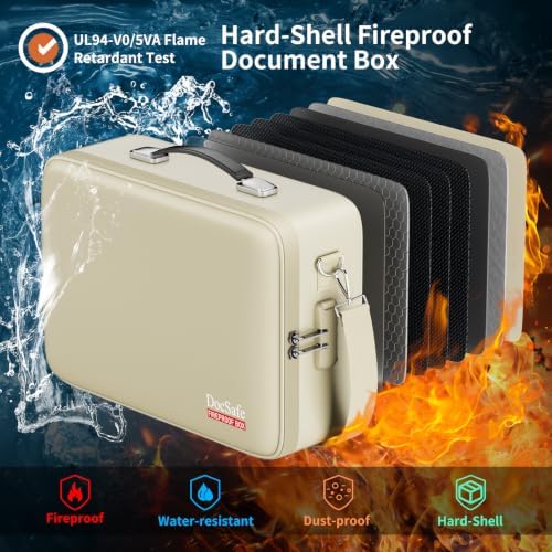 DocSafe Fireproof Document Box Hard Case with Lock ＆ Accordion File Folder - Image 2