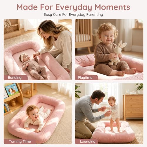 Infant Support Cushion & Baby Support Cushion for Newborn 0-24 Months, Breathable Cotton Pad, Supervised Use, Portable Infant Essentials for Travel and Home, Pink (Cover Included - Image 6