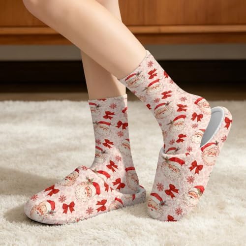 Jeiento Winter Fuzzy Slipper and Crew Socks Warm Winter Shoes Lightweight Soft Cushion House Slipper Bedroom Shoes - Image 2