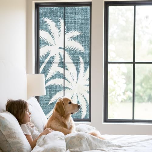 Window Privacy Film Frosted, Summer Tropical Tree Static Cling Door Window Covering, Coastal Dark Blue Palm Trees UV Blocking Windows Film for Office, Hotel, Bedroom, 29.5 x 78.7 Inches - Image 2
