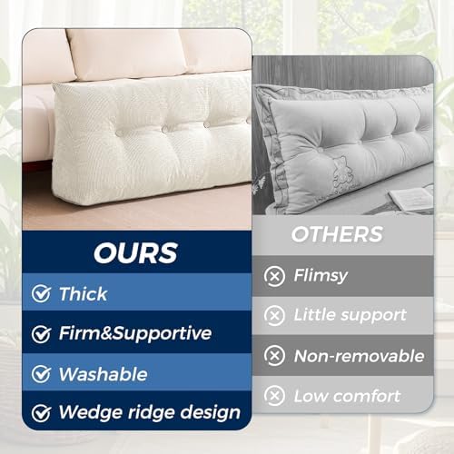 IASEAHK Headboard Pillow King, Wedge Pillow Headboard, Beige - Image 4