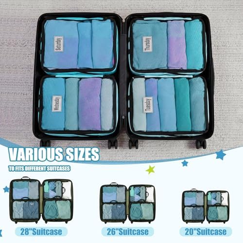 7 Pcs Packing Cubes for Travel Days of Week, Blue, L - Image 4