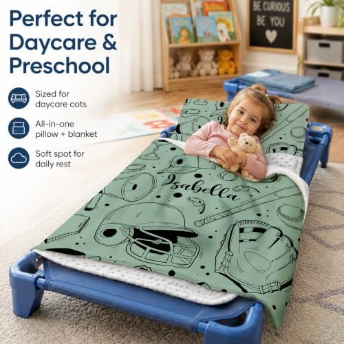 Personalized Toddler Nap Mat with Pillow and Blanket, Monogram Nap Mats for Preschool Daycare, Custom Thickened Large 55”x22.5” Sleeping Bag for Kids, Rollup Sleeping Mat for Boys Girls Gift - Image 6