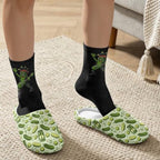 Jeiento Fuzzy Slippers and Crew Sock Set for Women Men Couple Warm Cozy Memory Foam House Shoes Soft Slip-on Slides for Home,Travel - Image 3