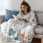 Fall Blue Pumpkins Throw Blanket, Thanksgiving Fluffy Soft Blankets for Couch Bed Travel, Autumn Orange Maple Leaves Plush Microfiber Striped Flannel Blankets, Lightweight Sofa Blankets 50"x60" - Image 5