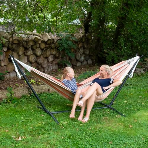 Vivere Double Sunbrella Hammock with Space-Saving Steel Stand and Premium Carry Bag - 450 lb Weight Capacity (Cameo) - Image 3