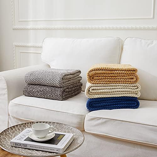 Longhui bedding 100% Cotton Knitted Throw Blanket – Mustard Yellow, Soft & Cozy, Machine Washable, 60"x80" – Perfect for Living Room, Couch, Sofa, Bed or Travel - Image 4