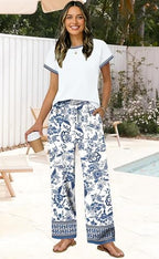 WIHOLL Two Piece Sets for Women Summer Spring Outfits Travel Cruise Resort Wear 2026 Beach Vacation Palazzo Pants Set - Image 2