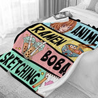 Anime Throw Blanket, Anime Gifts for Girls, Kawaii Ramen Sketching Decor - Image 2