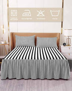Ruffle Skirt Bedspread for Queen Size Bed Modern Black White Stripe 3 Piece Bedding Cover with Pillow Sham,18In Drop Bedskirt Coverlet for Bedroom Dorm Geometric Line Minimalist Style - Image 2