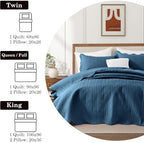 Twin Quilt Set Bedspread Coverlet Microfiber Bedding Leaf Washed Blue 68x86 - Image 4