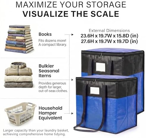 4Pack (110L*2+180L*2) Extra Large Moving Bags Heavy Duty with Wide Comfortable Handles & Strong Zipper, Durable Storage Bags Totes, Reusable Moving Boxes for College Dorm Bedding Space Saving,Blue - Image 2