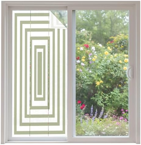 Window Privacy Film Frosted, Sage Green Geometric Non-Adhesive Static Cling Window Tint, Square Minimalist Modern Insulated Windows Frosted Films for Living Room, 35.4 x 78.7 Inches by Unknown