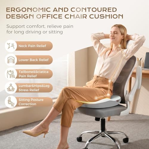 Coverado Seat Cushion for Car Truck Driver, Ergonomic Memory Foam Chair Cushions for Sciatica & Tailbone Pain Relief Cushion Butt Cushion for Long Sitting, Driver Office Seat Cushion Gray&Light Gray - Image 3