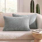 Bedorm Faux Fur Pillowcases Set of 2 Standard Size Plush Fluffy Pillow Cover Gray, Zipper Closure - Image 5