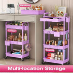 Goovilla Rolling Makeup Organizer Cart with Removable Drawer, 4 Tier Purple - Image 6