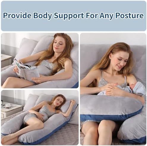 Amagoing 55 inches Pregnancy Pillows for Sleeping, U Shaped Maternity Full Body Pillow for Pregnant Women with Hip, Leg, Back, Belly Support, Washable Velour Cover Included - Image 6