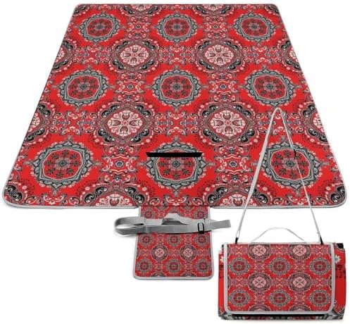 Outdoor Waterproof Picnic Blankets Red Paisley Sandproof Family Picnic Mat Foldable Camping Blanket by Unknown