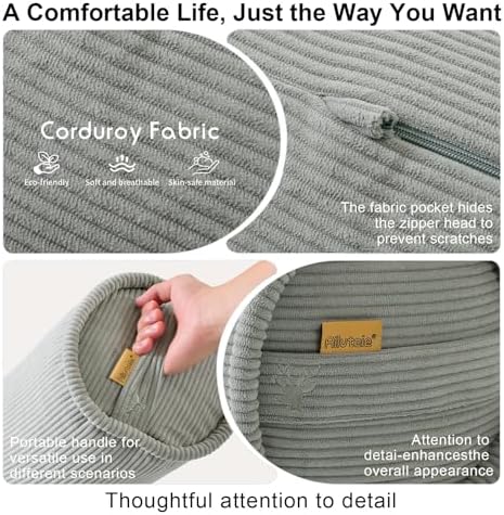 Long Bolster Pillow for Bed – Soft Corduroy Body Pillow for Adults, Ergonomic Full-Length Support for Better Sleep,59 x 7.87 Inches,Grey Green - Image 4