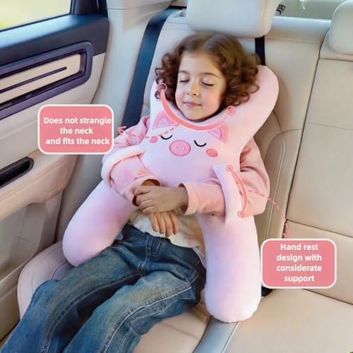 Car Pillow for Travel Animal-Themed Car Seat Cushion with Safety Belt Protector Soft Plush Material 4 Cute Styles: Pig, Dog, Rabbit, Panda (Panda) - Image 3