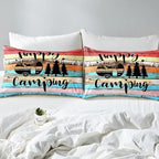 Camper Bedding for Travel Trailers,Colorful Stripes Vintage Barn Door Comforter Cover Set Twin,Happy Camping Duvet Cover for Boys Girls Camping Lover,Western Farmhouse Style Bedding Set,No Comforter - Image 4