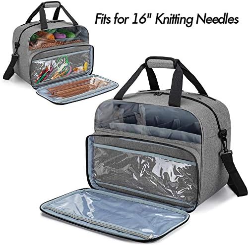 Teamoy Knitting Bag Tote, Crochet Bag Yarn Storage Organizer, Gray - Image 4