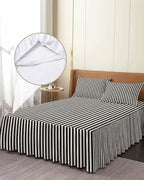 Black Striped Bed Skirts for Queen Bed 18 Inches Drop, Wrap Around Bedskirt Dust Ruffle Pleated Bedspread Modern Simple Farmhouse Beige Vintage Fitted Sheet with 2 Decorative Pillowcase 30"x20" - Image 4