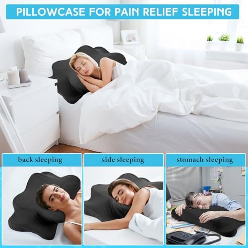Hahafelt 2 Pcs Cooling Cervical Pillowcase, Black, Queen Size - Image 6