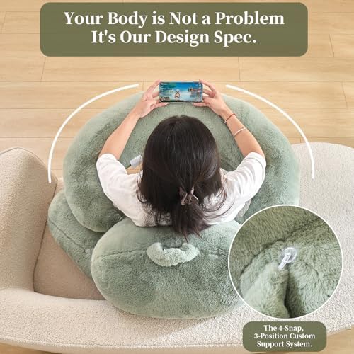 19" Reading Pillow for Bed,U Shaped Arm & Elbow Support,Green Faux Fur - Image 4