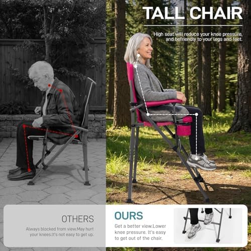 EVER ADVANCED Tall Directors Chair 31" Foldable Camping Mesh Pink - Image 4