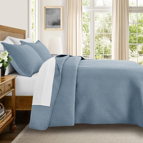 IR Imperial Rooms Quilts Queen Size Bedding Set Washed Blue Bedspread Wave - Image 2