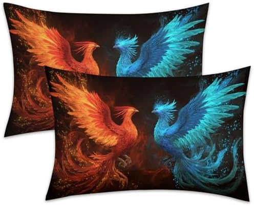Phoenix Pillow Cases Queen Size Set of 2 - Ice and Fire Pillowcases with Envelope Closure, Fantasy Animal Decorative Pillow Covers for Bed Couch, Soft Breathable Microfiber by Unknown