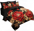 CCoutueChen Red Rose 7 Piece Queen Comforter Set, Black Gold Floral Bedding - Image 2