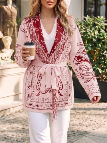 Saodimallsu Womens Fall Tassel Shawl Collar Cardigan Paisley Wrap Sweaters - Image 4