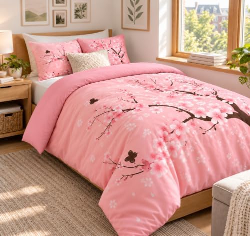 CCoutueChen Pink Cherry Blossom Comforter Set Full Size, 68 * 86 by CCoutueChen