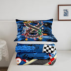 Racing Car Boys Bedding Comforter Sets Toddler,Teens Cartoon Extreme Sports Race Car Bedding Set for Bedroom Decoration,Retro Wheel Print Graffiti Racing Competition Kids Quilt Comforter Bedroom Decor - Image 5