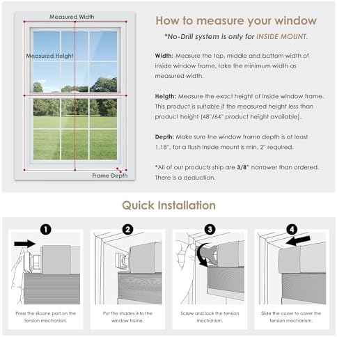LazBlinds No Drill Cordless Cellular Shades, 39" W x 64" H, Dark Grey - Image 6