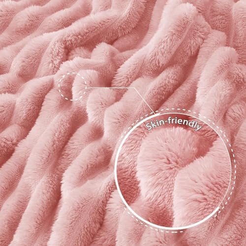 Exclusivo Mezcla Striped California King Fleece Bed Blanket, Pink - Image 5